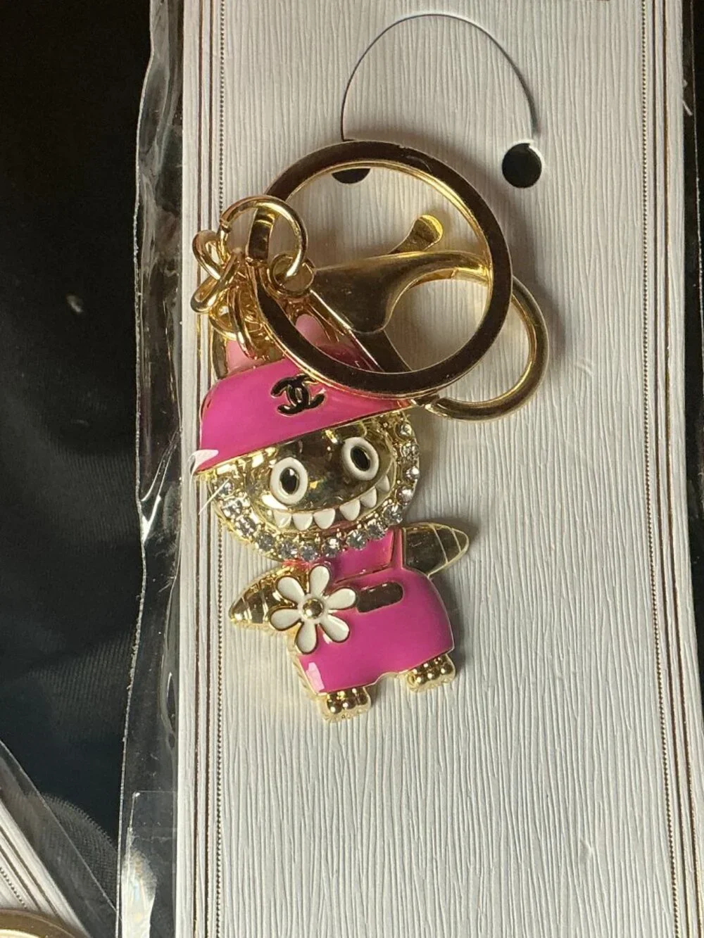 ★ Pink Baseball Player Keychain Gold Hardware Bag Charm New